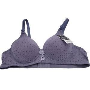NWT Purple Polka Dot Full‎ Coverage Adjustable Straps Wire Free Bra Size 42